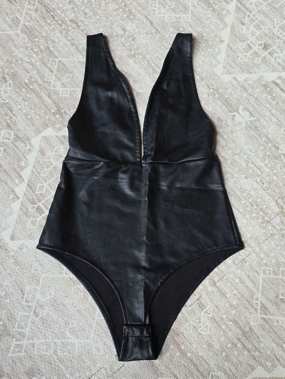 Vici Black Faux Leather Deep V Bodysuit